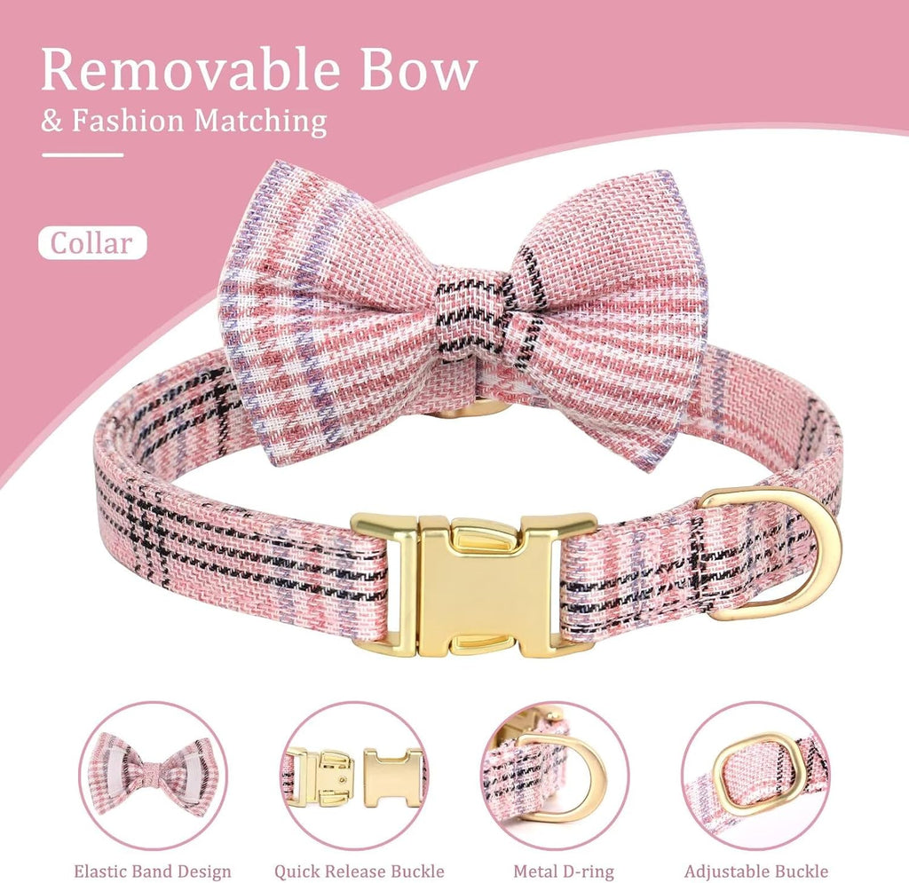 Beirui Cute Small Dog Harness and Leash Set Bowtie, Pink,S,Chest 17-23"