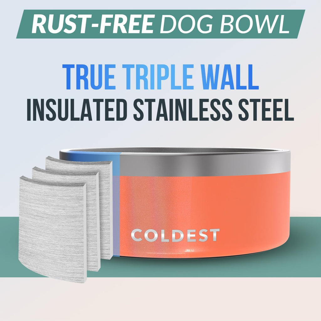 Coldest Dog Bowl - Anti Rust Metal, Non Slip, 3 Layers Insulated Stainless Steel Dog Bowls - Spill Proof & Heavy Duty - Water Bowl for Dogs, Cats & Pets, Dish Washer Safe (100 oz, Candy Red Glitter)