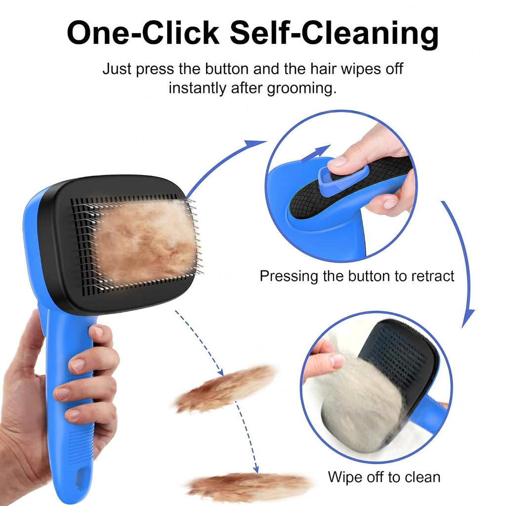 Self Cleaning Slicker Brush for Dog and Cat Shedding, Blue