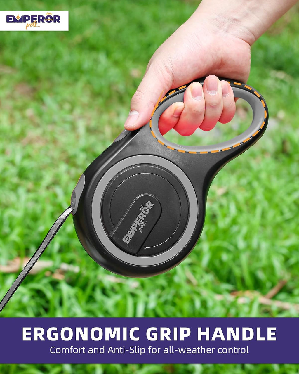 EMPEROR PETS 16.2 ft Retractable Dog Leash, for Dogs 10-110 lbs, Gray