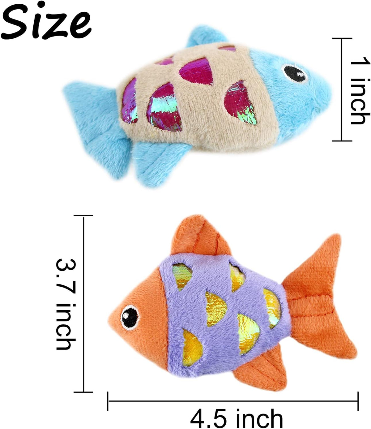 Andiker Cat Catnip Toys, 2pcs Small Cat Fish Toys with Crinkle Shine Ring Paper to Make Sound to Catch Your Cats Eyes and for Your Cats to Chew and Catch Interactive Cat Toys for Indoor Kitten (2pc)