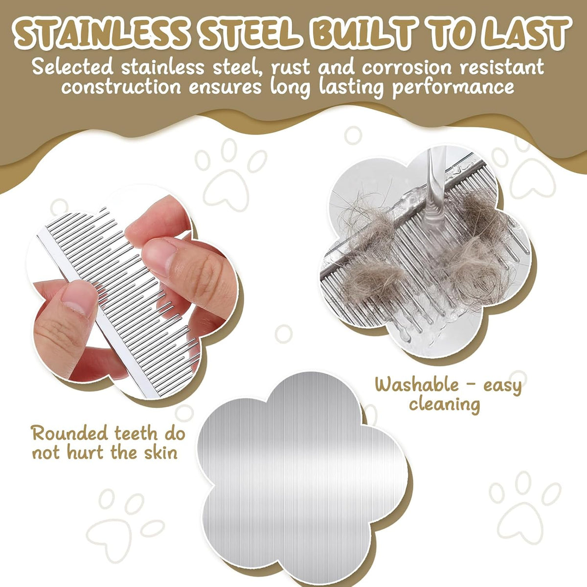 4.6 Inches Stainless Steel Dual Tooth Cat Comb, Pet Hair Removal Brush