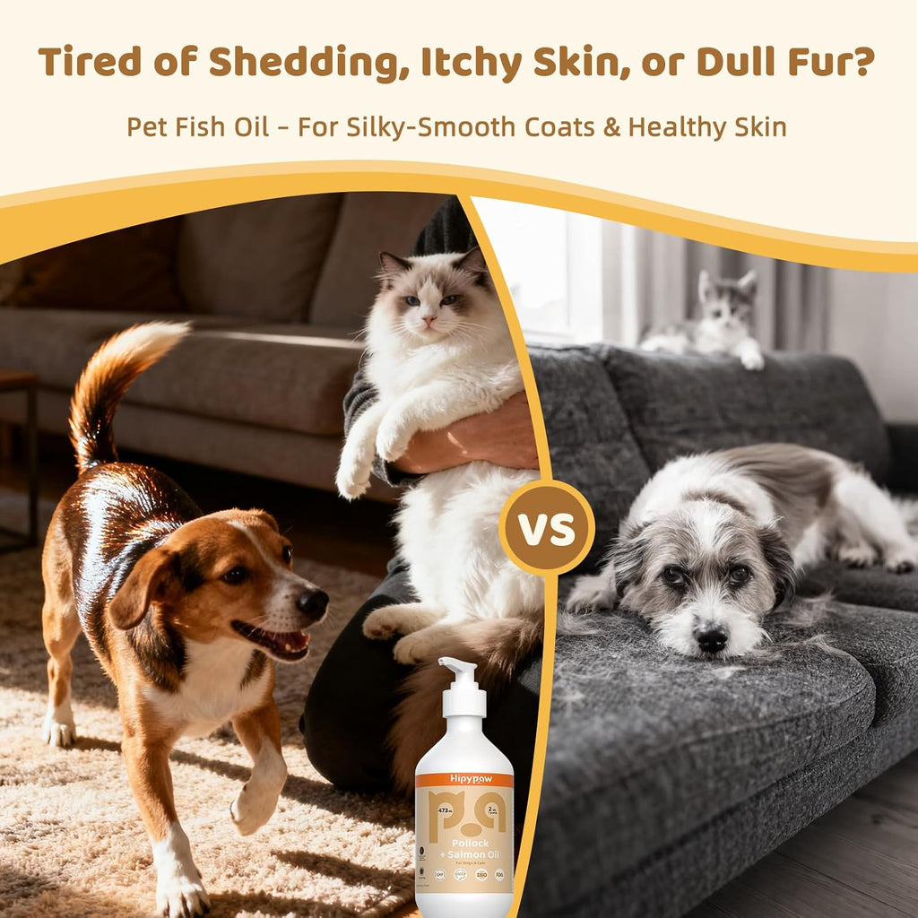 Fish Oil Omega 3 for Dogs - Salmon & Pollock Oil for Dogs and Cats - Defense Liquid Supplement for Skin, Coat Brain, Hip, Joint and Heart Health - Omega Oil for Pet(16OZ)