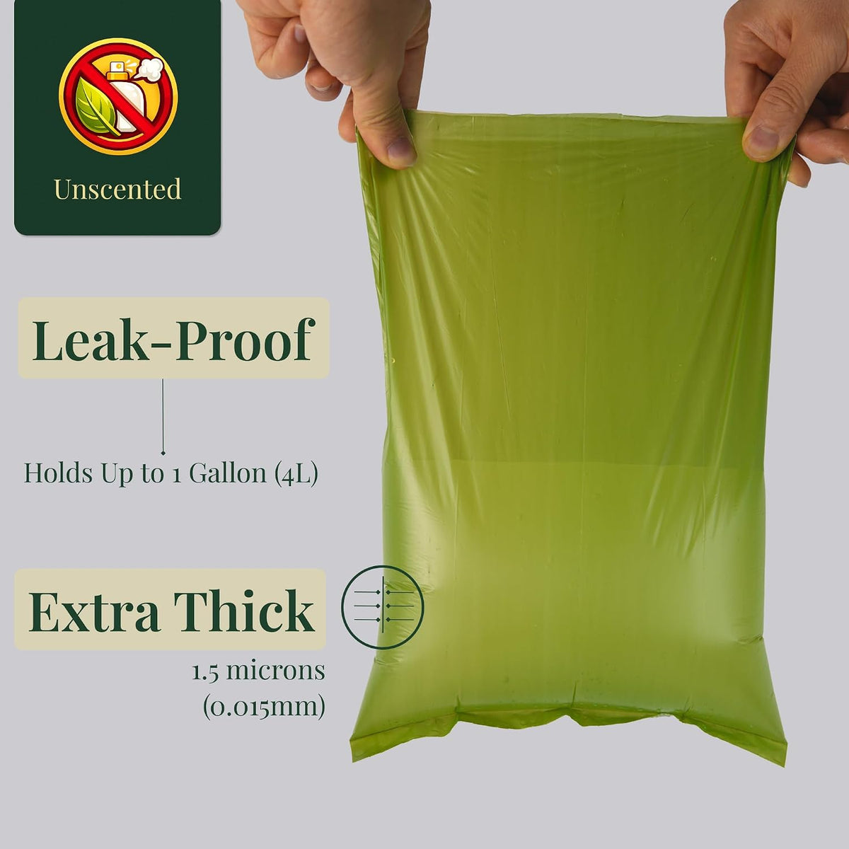 Dog Poop Bags — Unscented, Extra Thick 15 Micron Leak-Proof Pet Waste Bags, 120 Count (8 Rolls) 9 x 13 in Refill Rolls with Easy Tear-Off Perforation & Recyclable Core