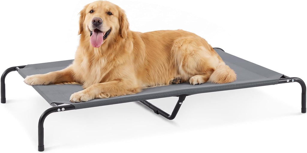 Love's cabin Elevated Cooling Dog Bed for Extra Large Dogs, Portable Indoor & Outdoor Raised Pet Dog Cat Cot, Durable Summer Frame with Breathable Mesh, Grey, 56 inches