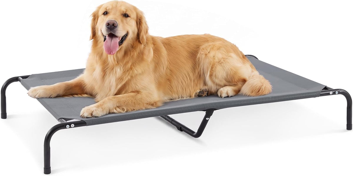 Love's cabin Elevated Cooling Dog Bed for Extra Large Dogs, Portable Indoor & Outdoor Raised Pet Dog Cat Cot, Durable Summer Frame with Breathable Mesh, Grey, 56 inches