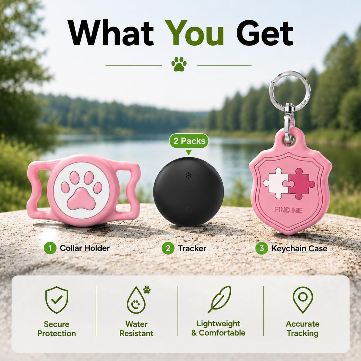2 Pack Dog Tracker with Apple Find My, GPS Pet Tracker for Dogs and Cats