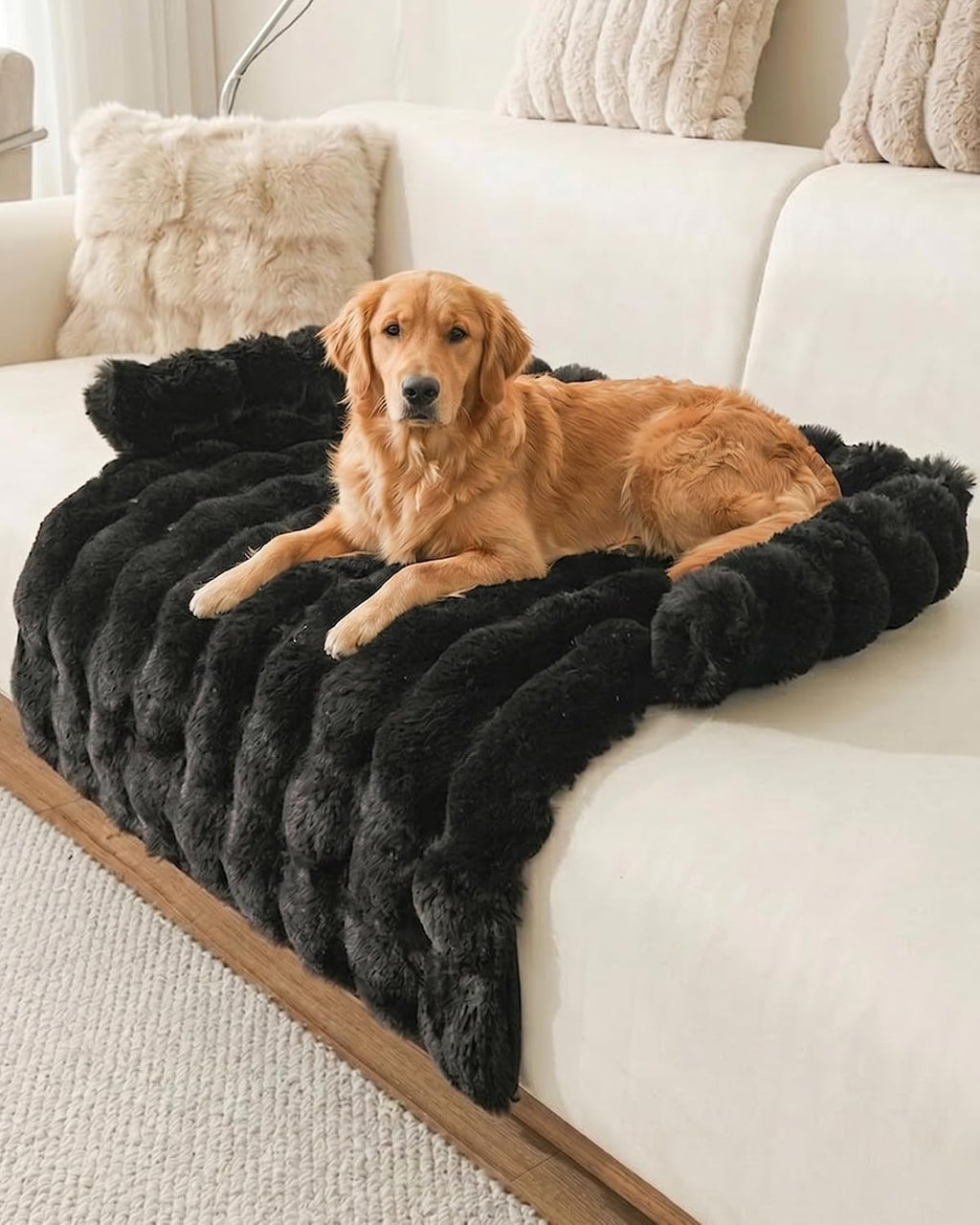 Calming Dog Bed/Mat for Couch,Faux Rabbit Fur Pet Sofa Furniture Protector