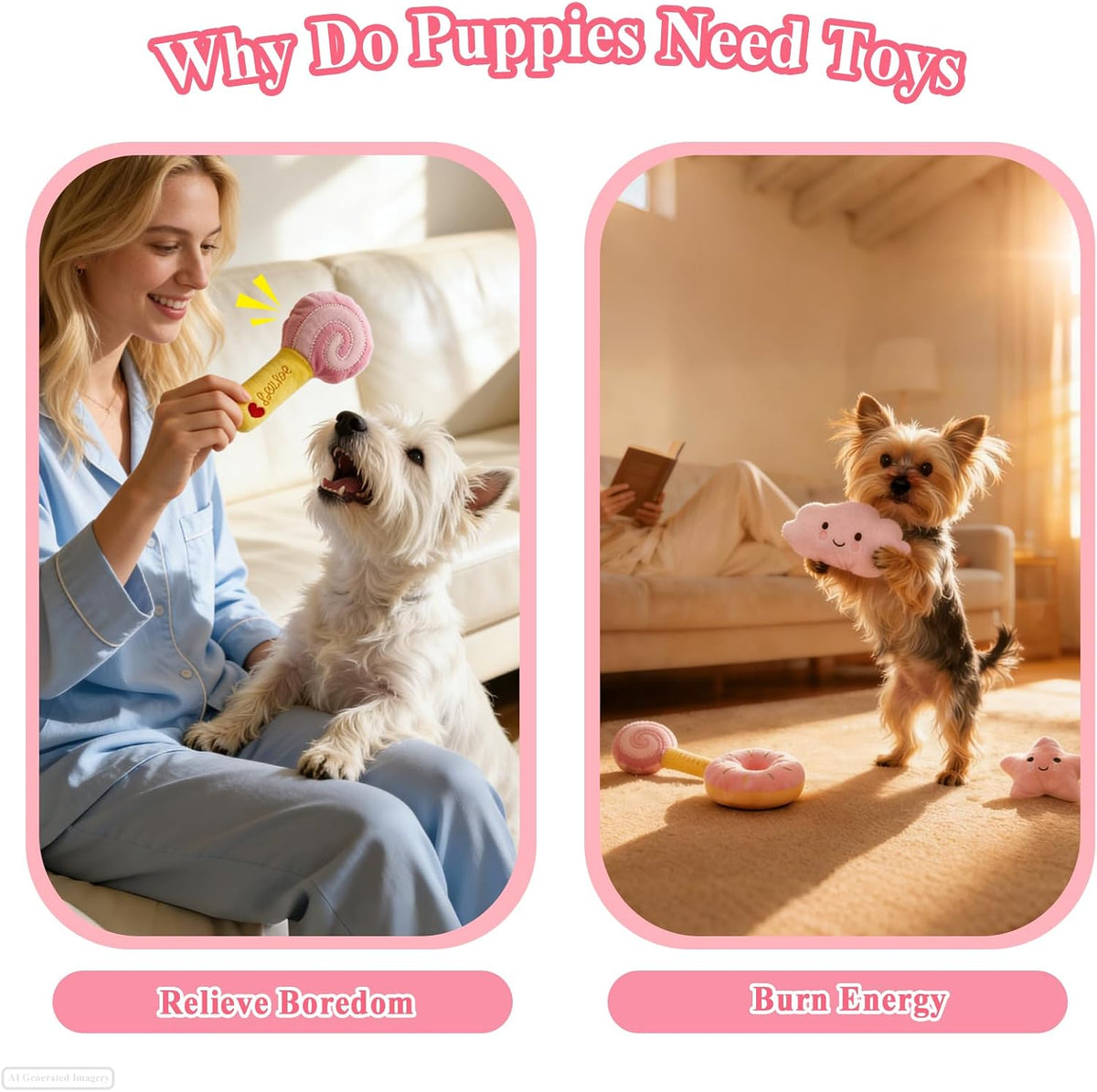 ASOCEA Small Dog Toys 5 Pack, Squeaky Plush Puppy Toys,Pink | Soft Cute Interactive Chew Teething Toys for Small Breed Dogs