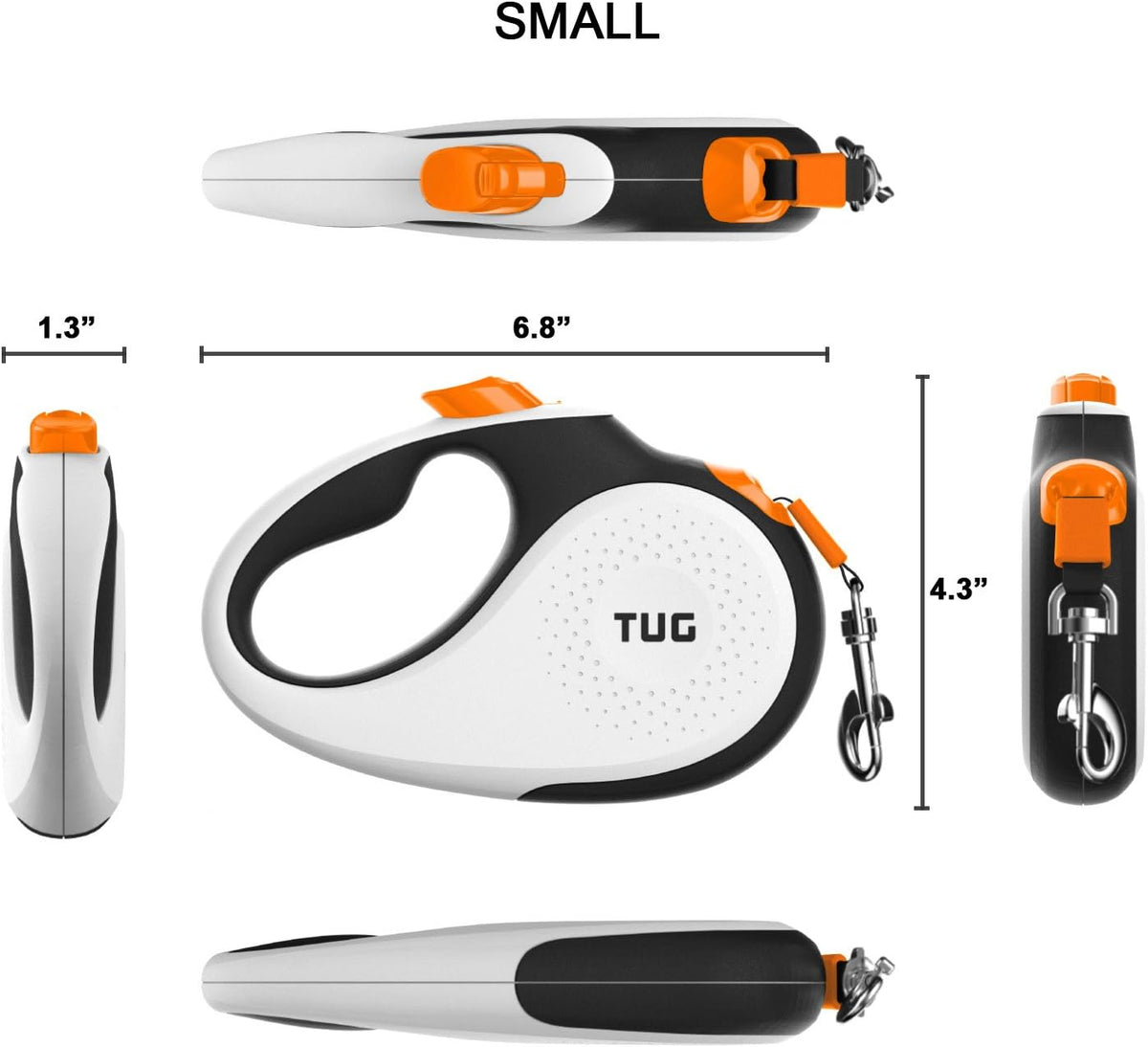 TUG Original Retractable Dog Leash, 16 ft (Small, White/Orange)