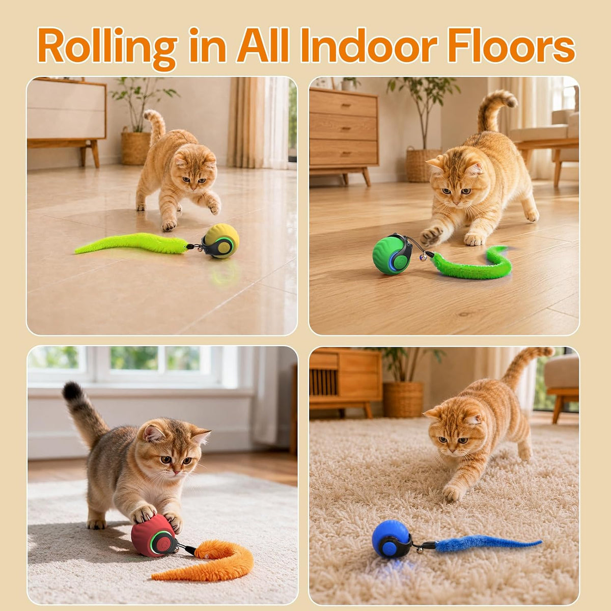Interactive Cat Toys with Bird Sounds & 3 Speed Modes for Indoor Cats Play
