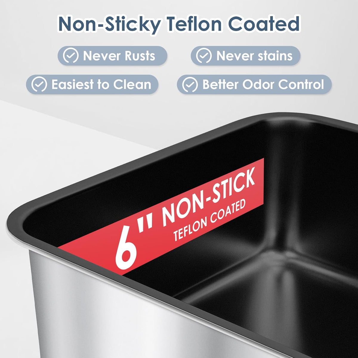 Suzzipaws XL Non-Sticky Coated Stainless Steel Cat Litter Box with Lid | High-Side Anti-Leakage Enclosure, Smooth Non-Sticky Surface, Simple Daily Cleaning for Big Cats & Multi-Cat Households
