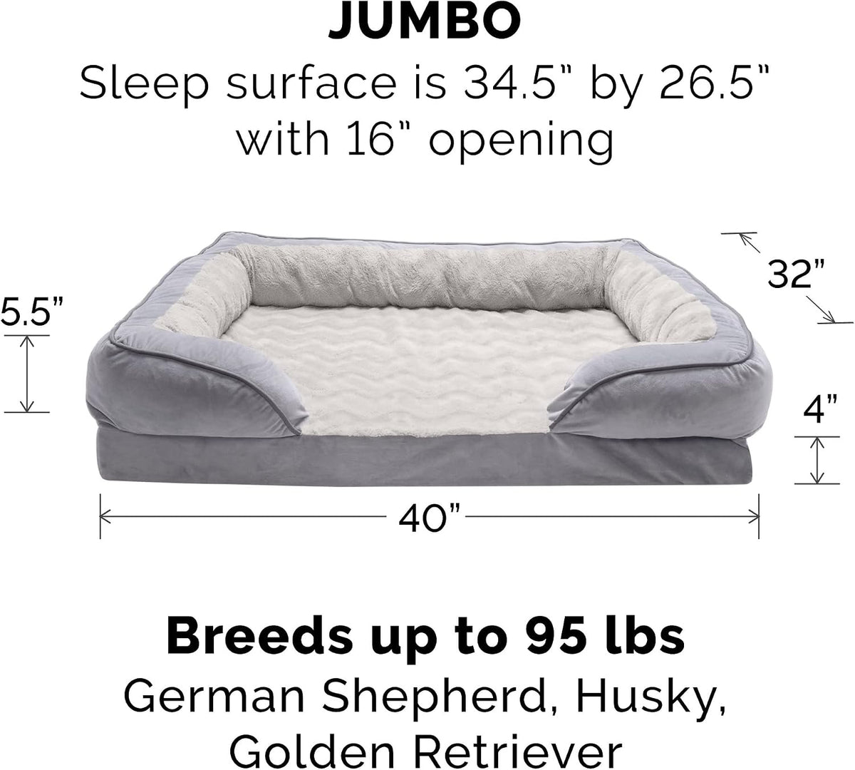 Furhaven Replacement Dog Bed Cover Perfect Comfort Plush & Velvet Waves Sofa-Style, Machine Washable - Granite Gray, Jumbo (X-Large)