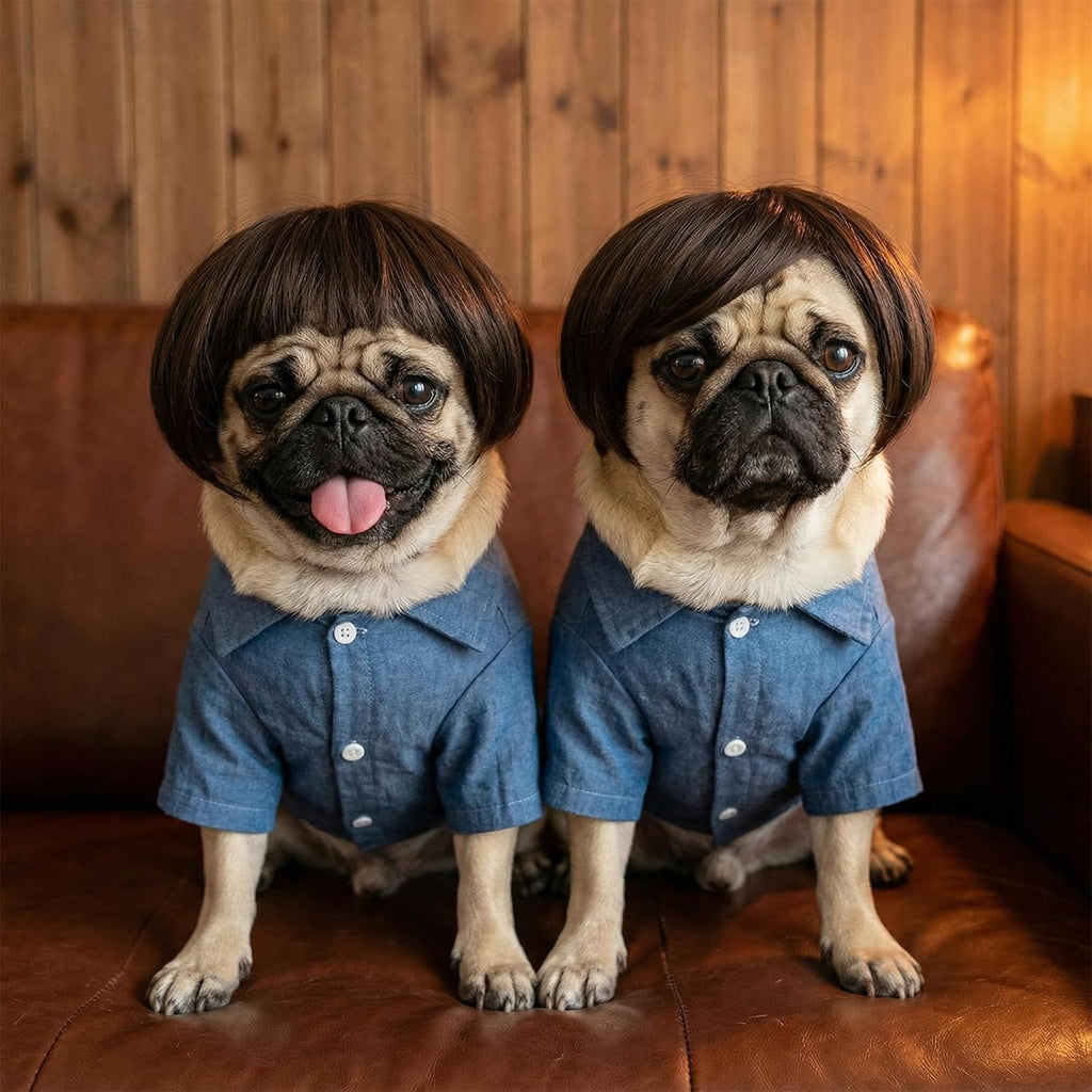 Dog Wigs for Small Dogs, Funny Dog Wigs with Adjustable Elastic Bands, Cat Wig for Halloween Cosplay Small Medium Pet Decoration Parties Funny