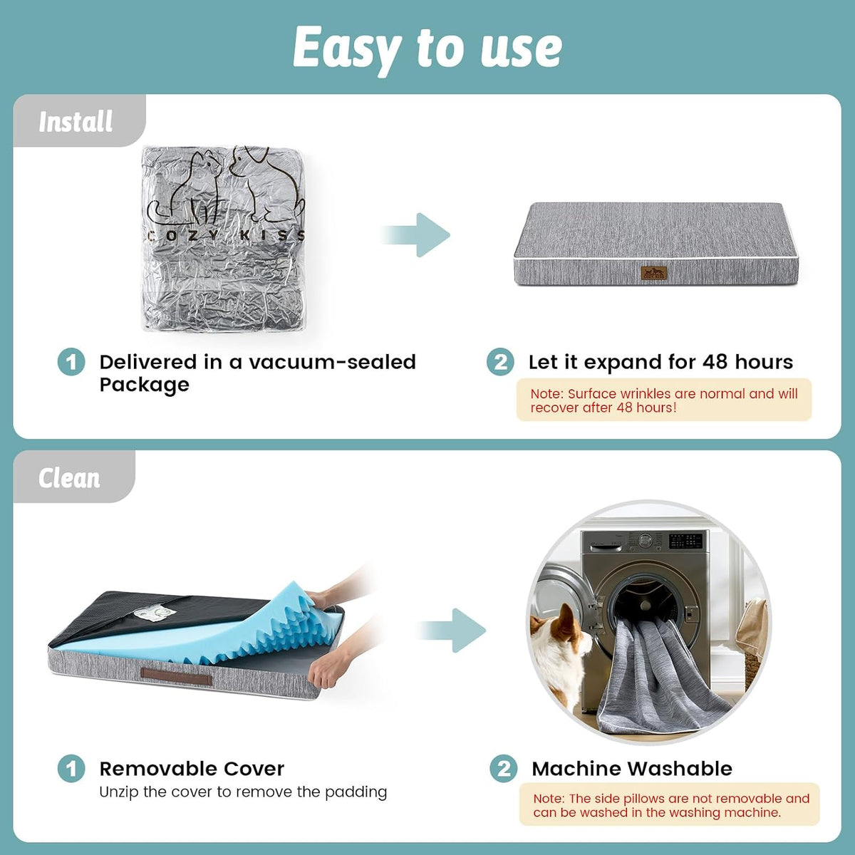 COZY KISS Cooling Orthopedic Dog Bed, Q-Max>0.5, Waterproof Lining, 36x27in