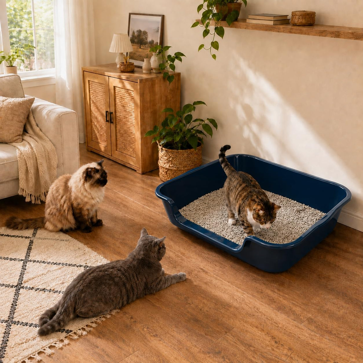 Extra Large Low Entry ABS Cat Litter Box, Blue, 24" L x 20" W, 1 Pack | Durable low entry litter box, non-stick, odor-free, ideal for seniors, kittens, rabbits, large cats and multi-pet homes.