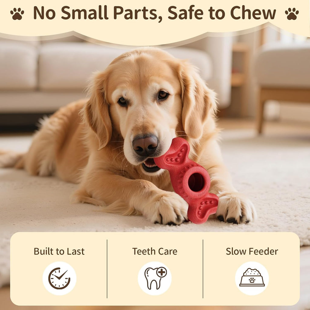 3-in-1 Enrichment Dog Toy for Aggressive Chewers, Frozen Treat Toy & Interactive Treat Dispenser with Peanut Butter Grooves, Long Lasting Slow Feeder Chew Toy for Large Dogs,Easy to Clean,Red