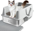 Stainless Steel Litter Box XL-Metal Cat Litter Box for Big Cat | Large Metal Litterbox with High Side，Non-Stick, Odor-Resist, Anti-Urine Leakage, Easy-Clean, Includes Mat & Scoop