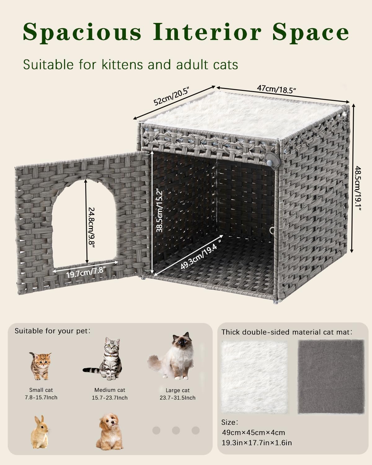 SETVSON Cat Houses for Indoor Cats Extra Large Double Cat Cave, Gray