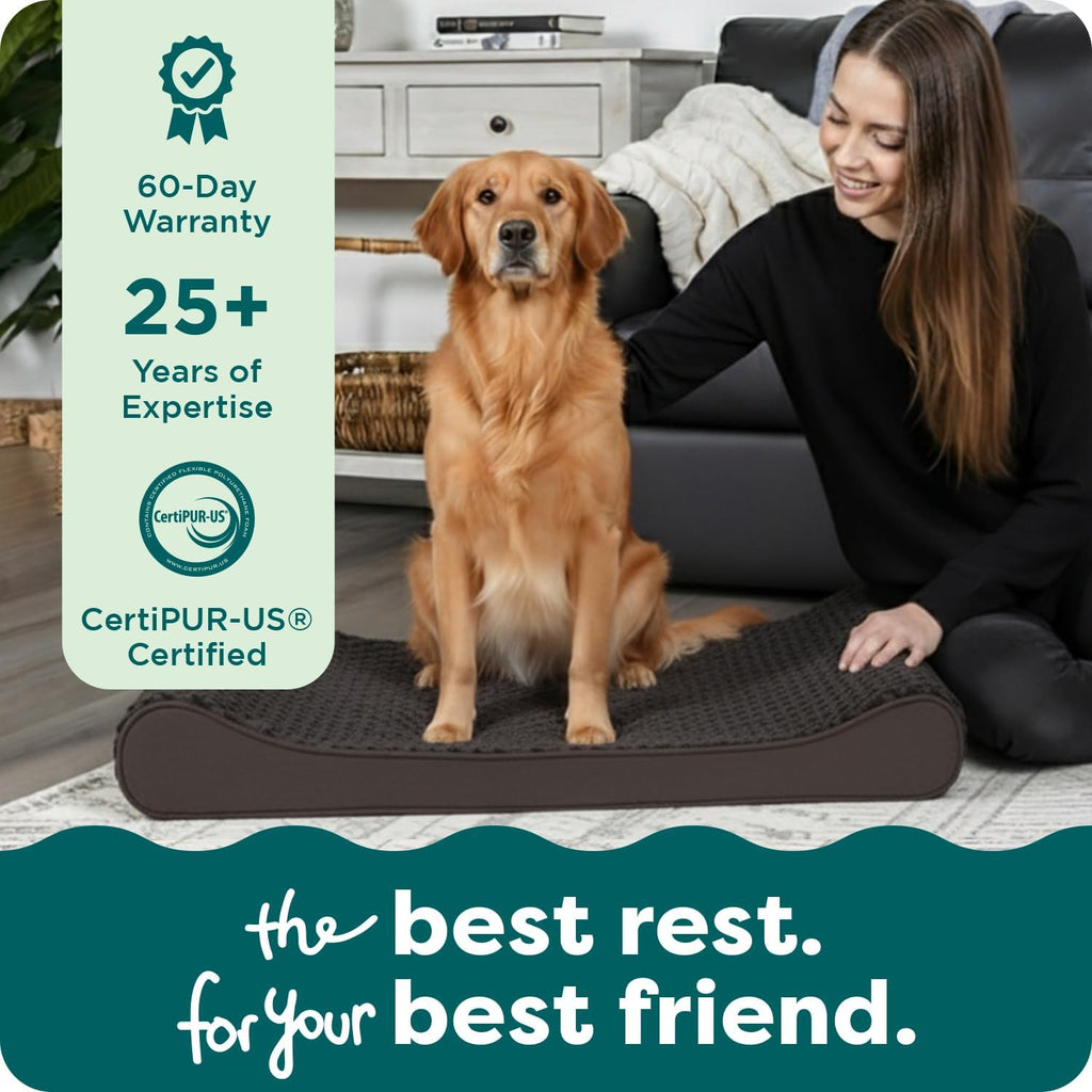 FurHaven Orthopedic Dog Bed for Large Dogs, Luxe Lounger Contour Mattress with Solid Orthopedic Foam Slab for Joint Support, Removable Washable Cover, Jumbo XL, Plush Suede, Chocolate