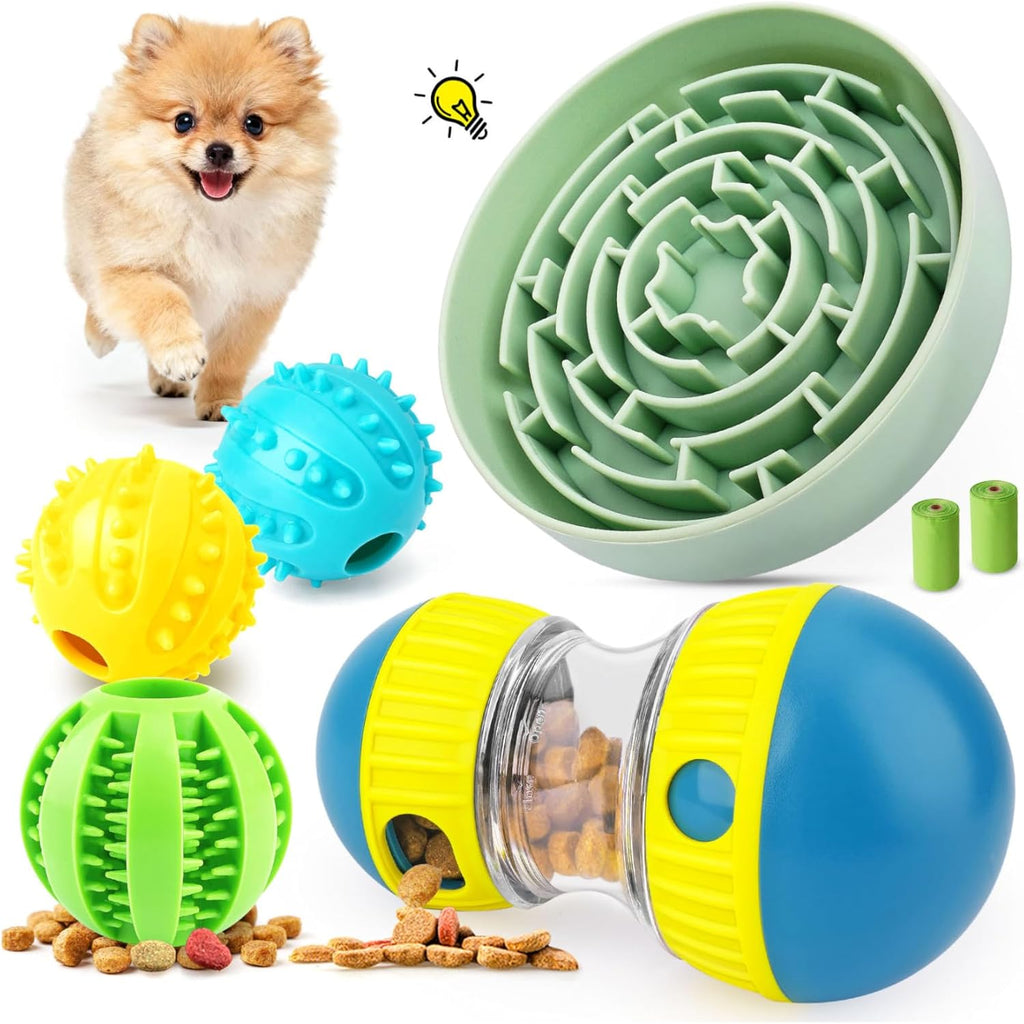 KIPRITII Dog Puzzle Feeder Set with Slow Feeder Bowl & Treat Ball