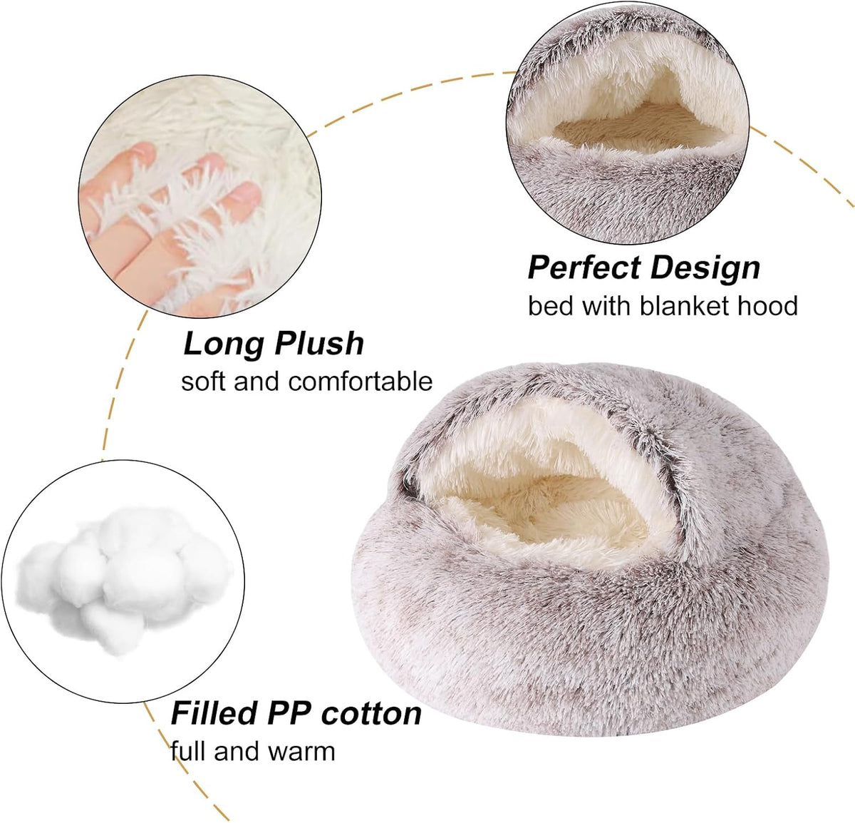Dog Beds for Small Dogs, Cat Bed Cave, Washable Cute Cat Bed, Cozy Nook Pet Bed for Dogs or Cats, Anti-Slip Puppy Bed Fits up to 22 lbs Pets(Coffee, 24" x 24")