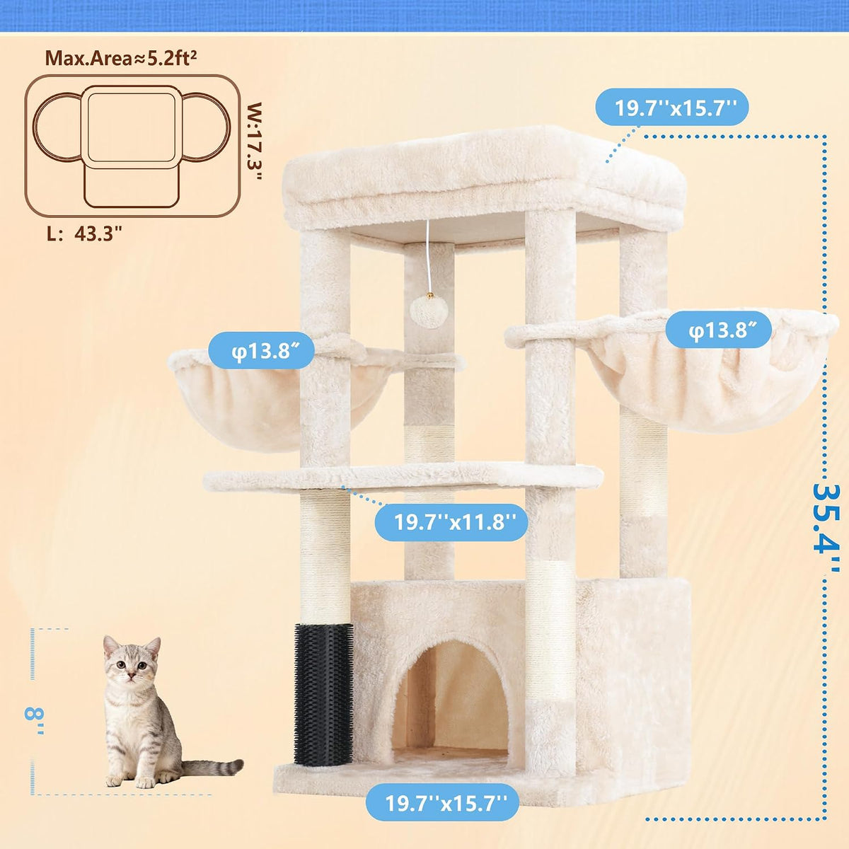 Hey-brother Cat Tree Tower with Large Platform, Spacious Condo, MPJ060M