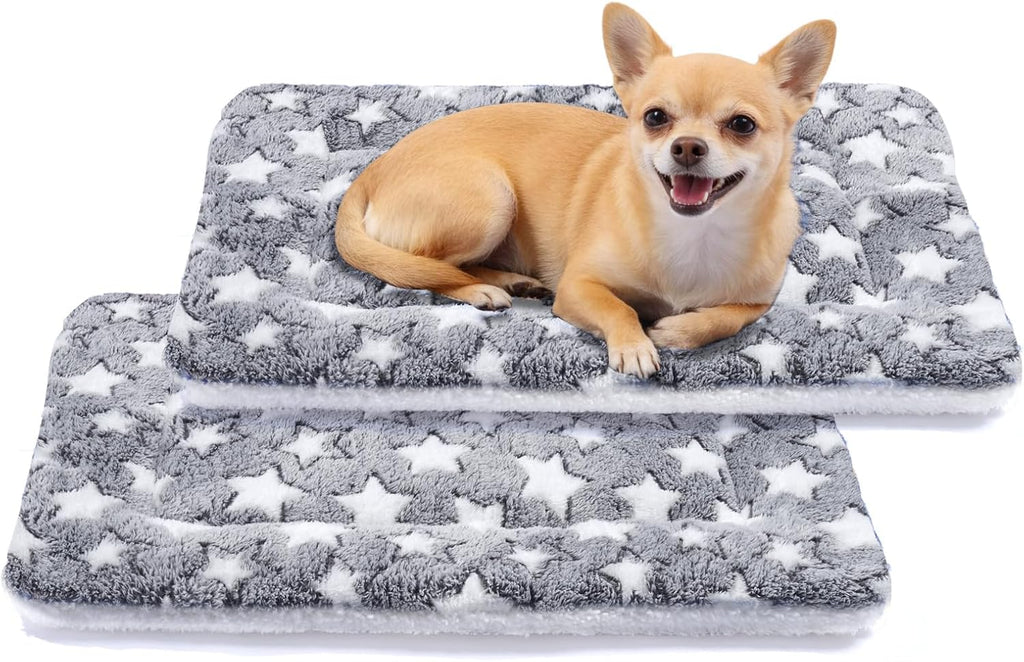Mora Pets Dog Bed Crate Pad Ultra Soft Pet Mat Star Print 2 Pack 22 in Grey