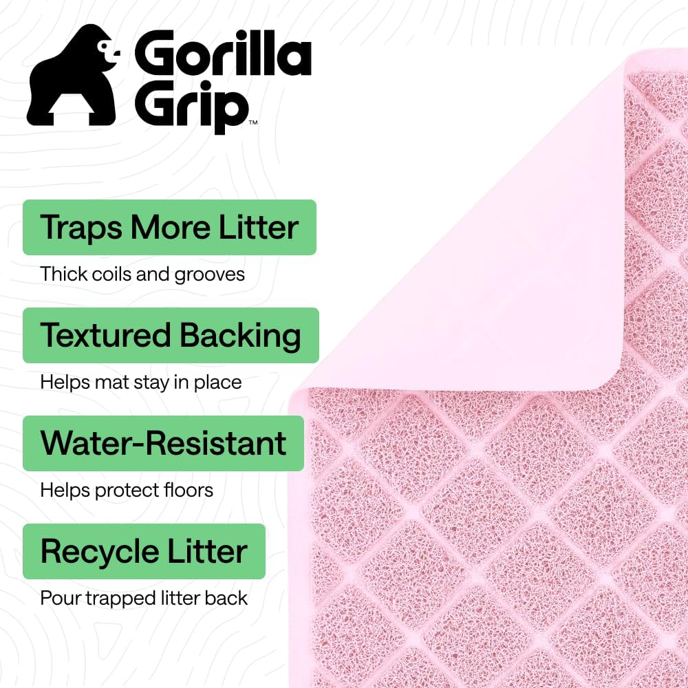GORILLA GRIP Cat Litter Mat, Coiled Mesh Trapping Mats 47x35 Light Pink