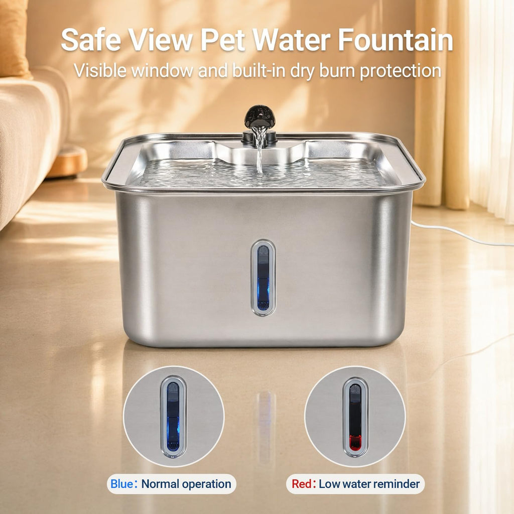 Cat/Large Dog Water Fountain, 4.5Gal/17L Quiet LED Blue Light Stainless Steel Pet Water Fountain for Large Dogs Indoor with 3 Replacement Filters, Multi-Filtration & Deeper Drinking Surface