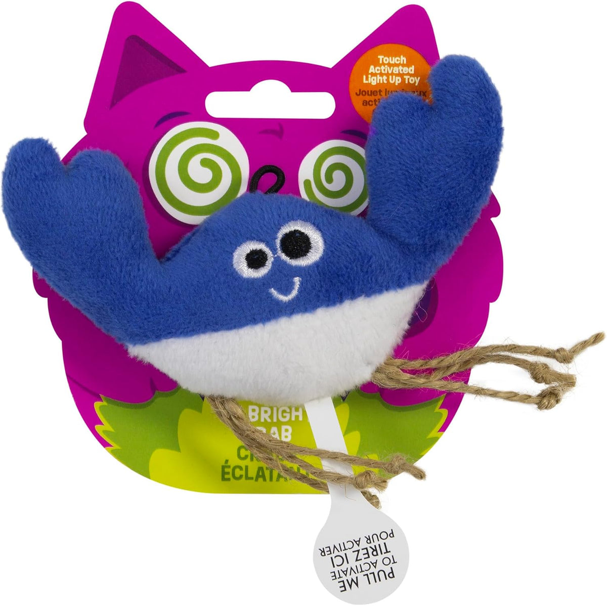 Mad Cat Be Bright Light Up Crab Cat Toy, Touch Activated LED Plush, Catnip
