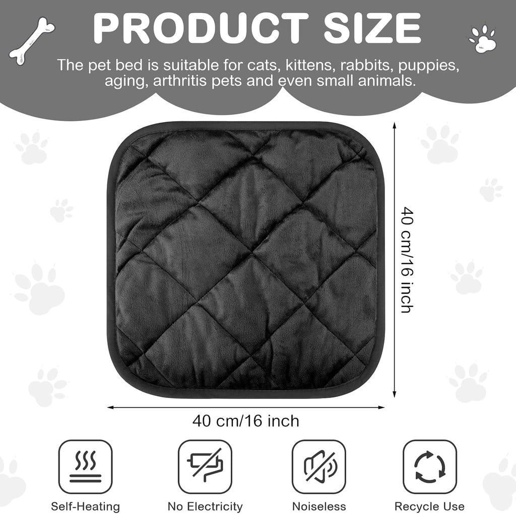4 Pack Self Heating Cat Pad Self Warming Dog Mat, 16 x 16 Inch, Black
