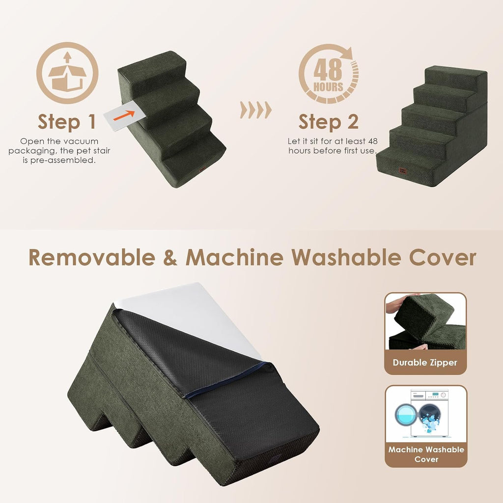EHEYCIGA Dog Stairs for Bed 22.5" H, 5-Step Extra Wide Dog Steps