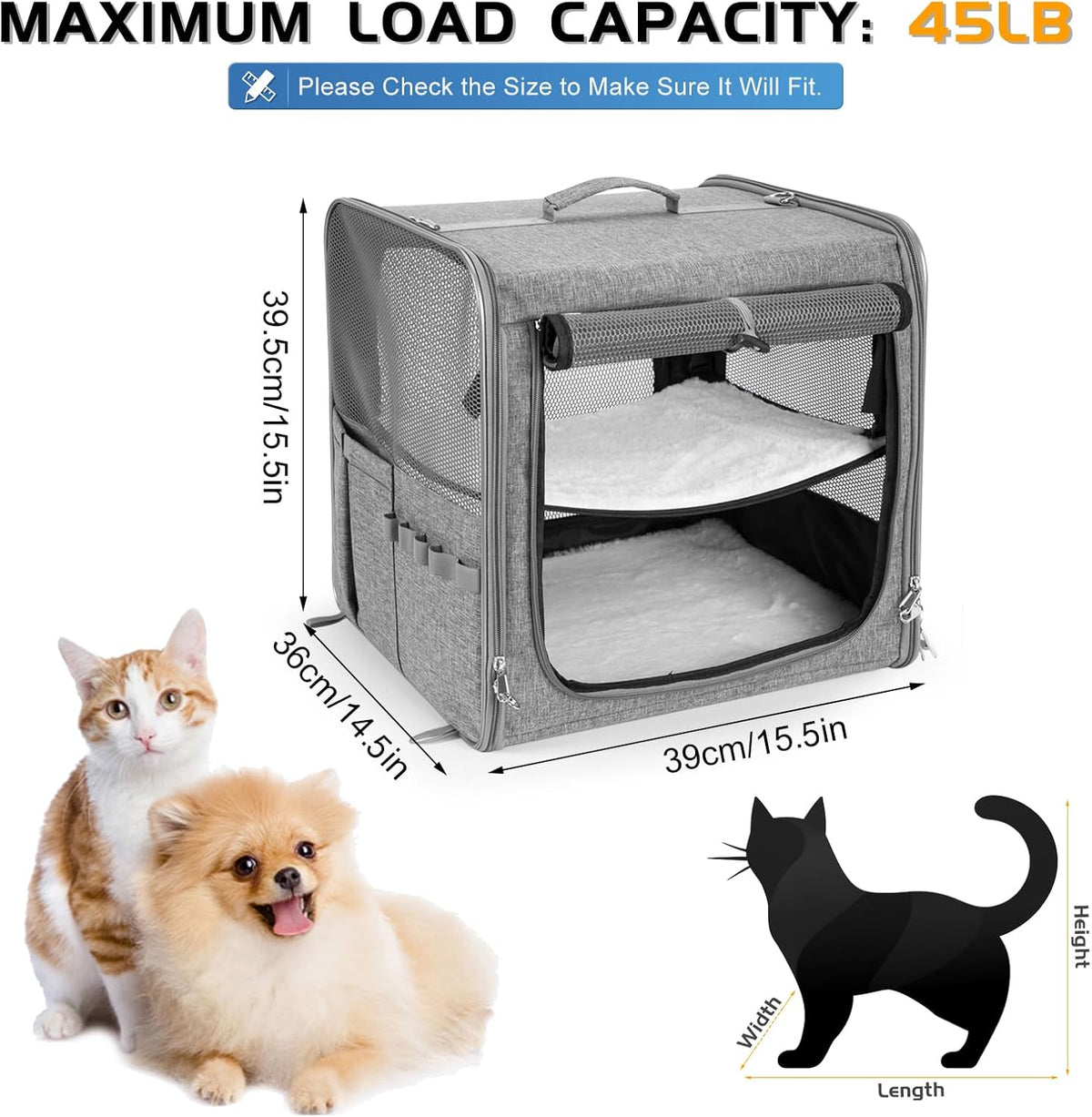 Extra Large Cat Carrier for Cat with Zipper Locks