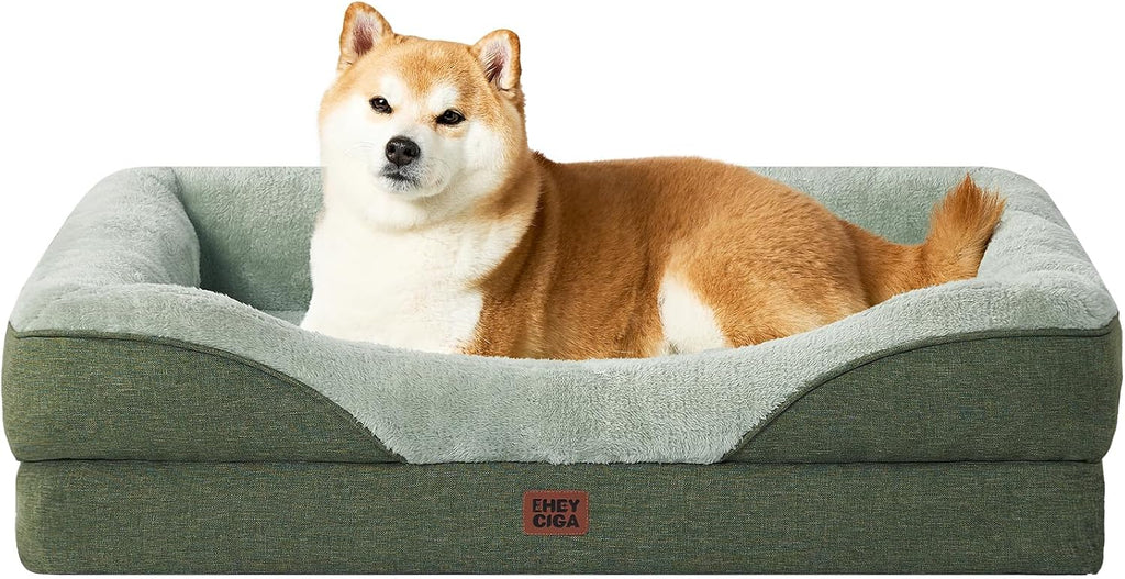 EHEYCIGA Orthopedic Dog Bed for Large Dog, Memory Foam Dog Couch, Green