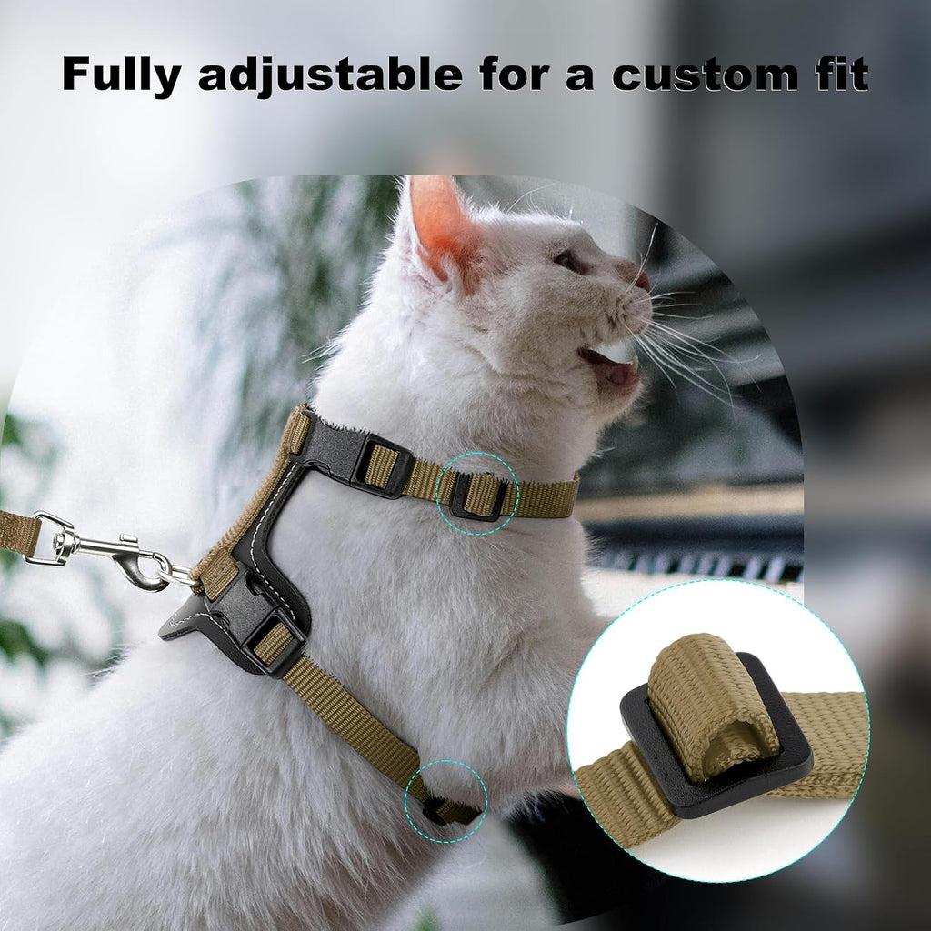 Plutus Pet Adjustable Cat Harness and Leash Set, with Leather Trim