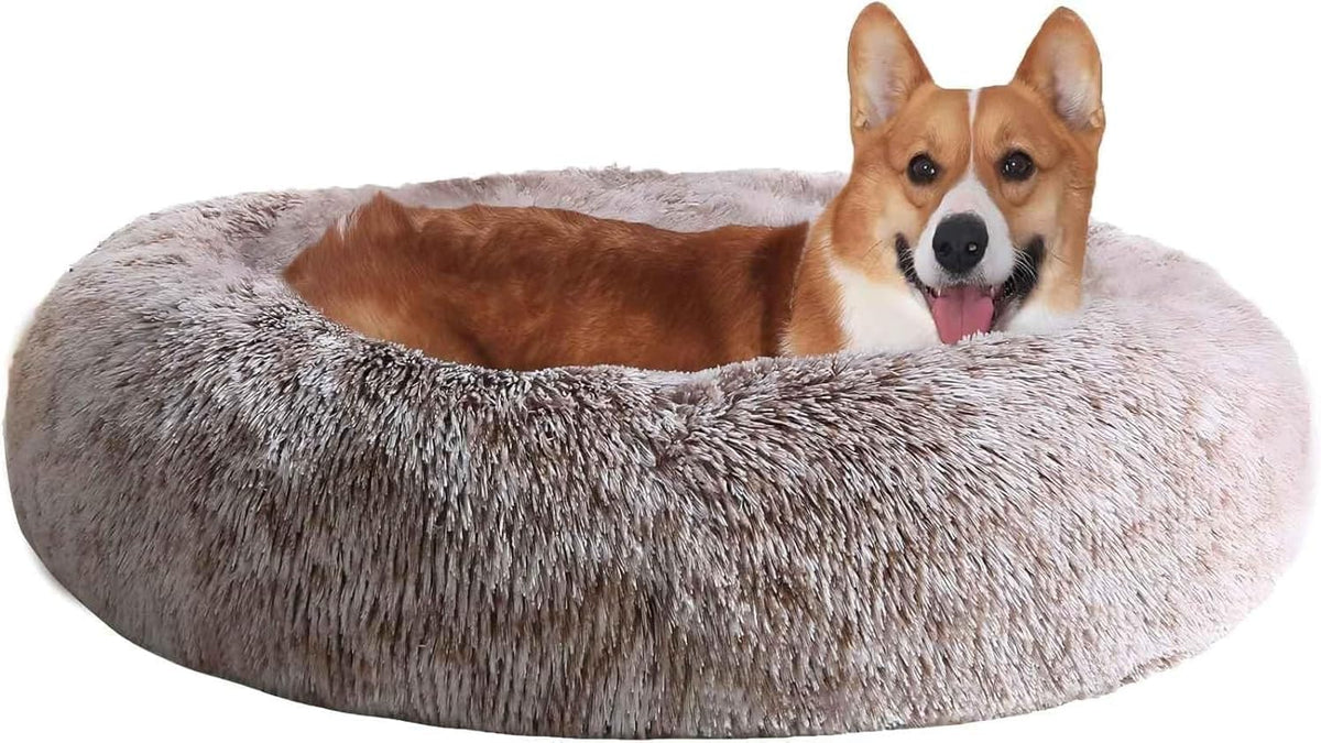 JOLLYVOGUE Dog Bed, Calming Anti-Anxiety Large Dog Bed, Fluffy Donut Cushion for Medium and Large Pets (27")