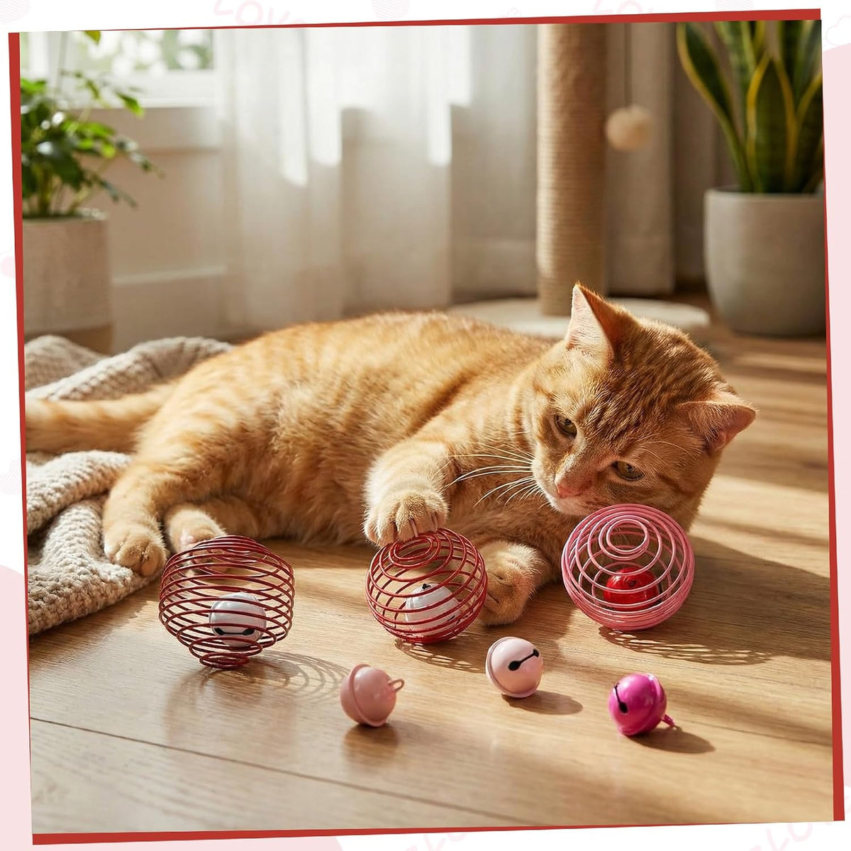 Jecery 5 Pcs Cat Toys Spring,Bell,Pink Red