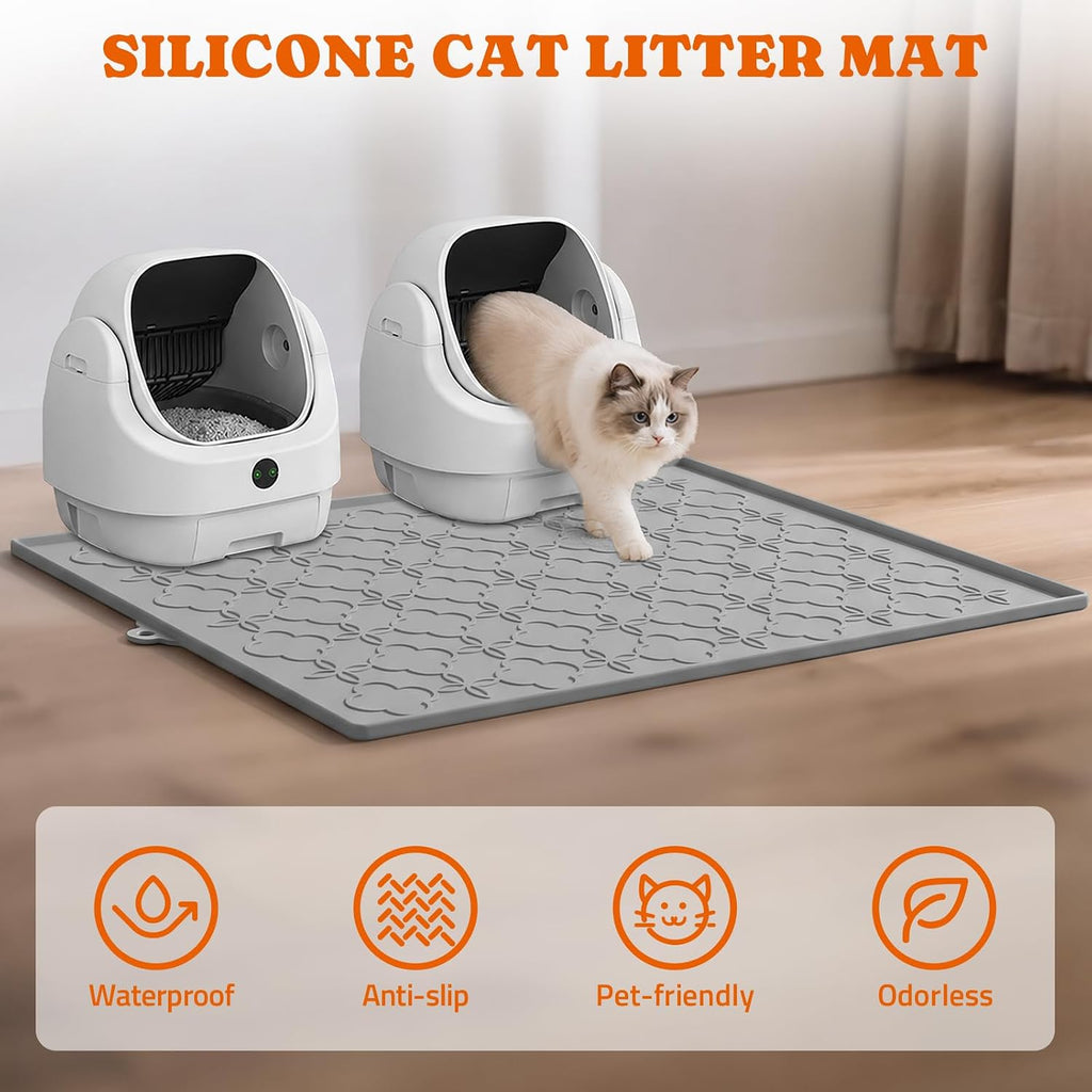 Pawtners Silicone Cat Litter Mat Extra Large 42" X 30", Easy to Clean, Gray