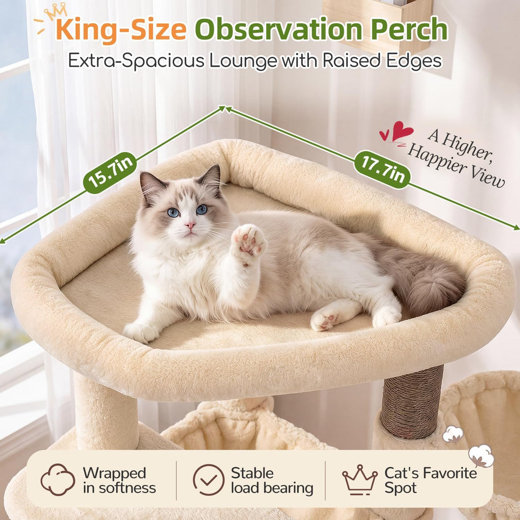 Globlazer Heavy Duty Cat Tree Tower for Large Indoor Cats, F52J, Beige
