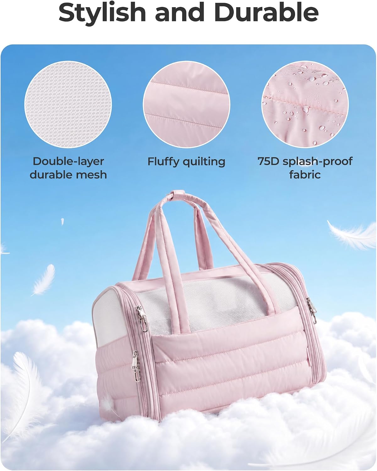 BAGSMART Rolling Cat Carrier with Wheels, Soft-Sided Pet Travel Bag, Pink