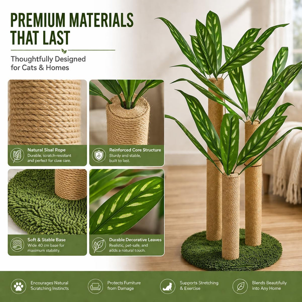 LEMONDA 31.5Inch Cat Scratching Post,Cat Scratcher Tree with 3 Scratching Poles & 2 Interactive Dangling Balls,Cats Scratching Posts for Indoor Kitten & Adult Cats (Calathea Tree)