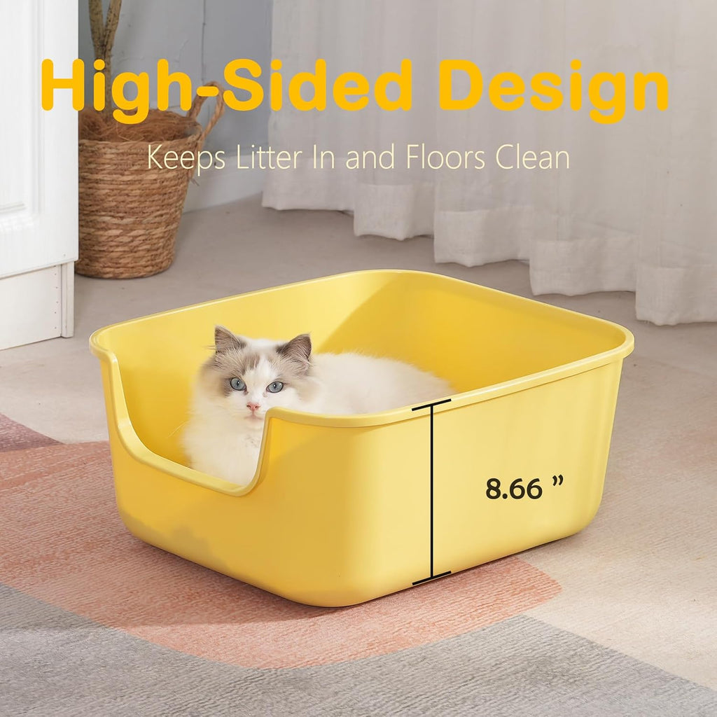 Large Cat Litter Box with High Sides,Cat Boxes for Indoor Cats,Cat Litter Pan for Kitty,Litter Box with Low Entry,Easy to Clean,Anti-Splashing (Green)