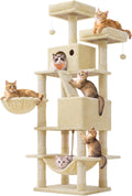 Feandrea Cat Tree, 66.1-Inch Large Cat Tower, Multi-Level Condo, Beige