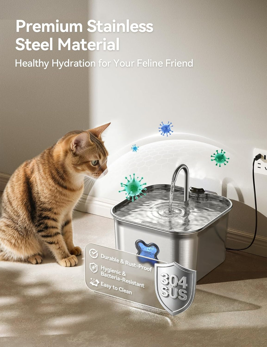Cat Water Fountain - 95oz/2.8L Faucet-Style Pet Drinking Fountain for Cats