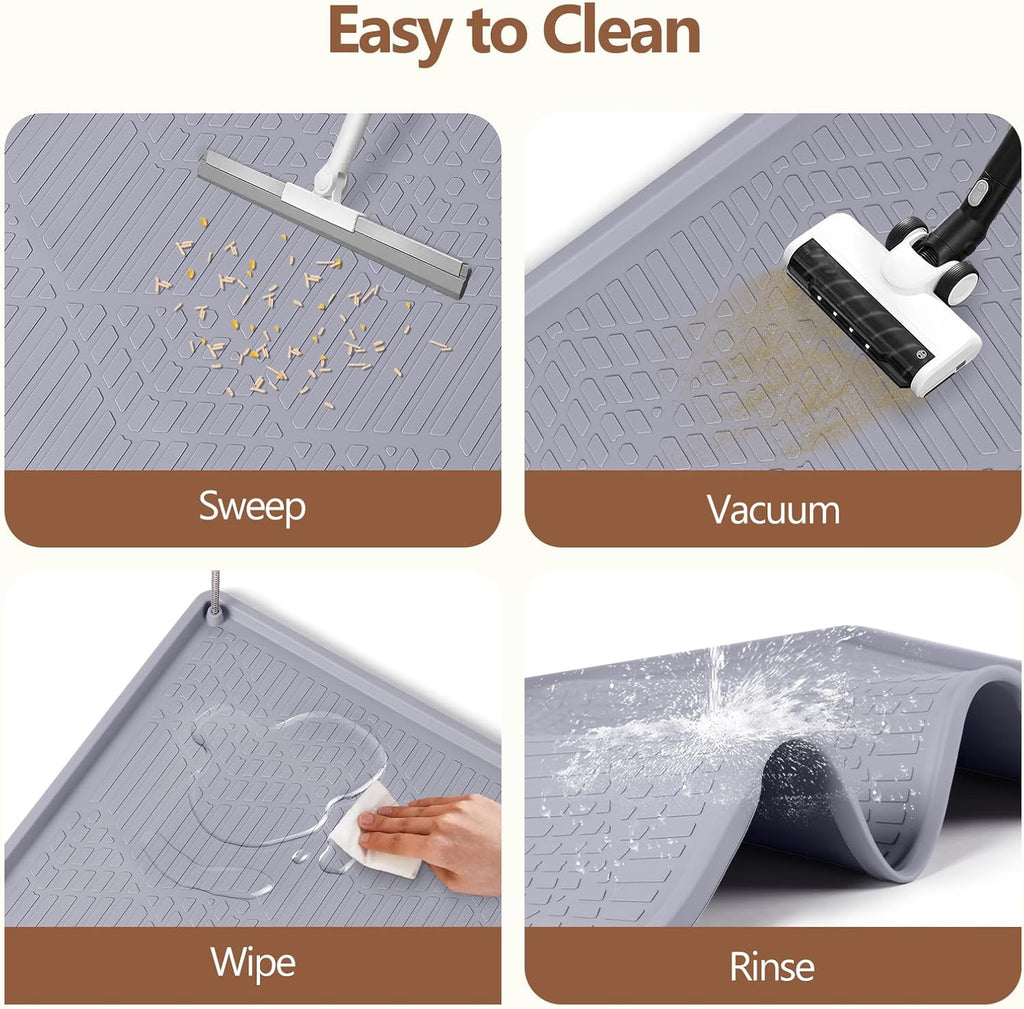 Silicone Cat Litter Box Mat 34'' x 22'' Cat Mat with Toy, Grey
