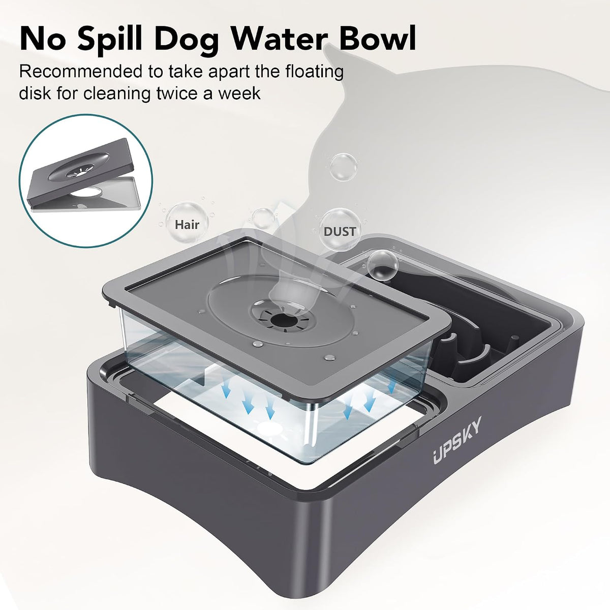 UPSKY 2-in-1 Elevated Dog Bowls Set with 4 Height Adjustable Stand, Gray