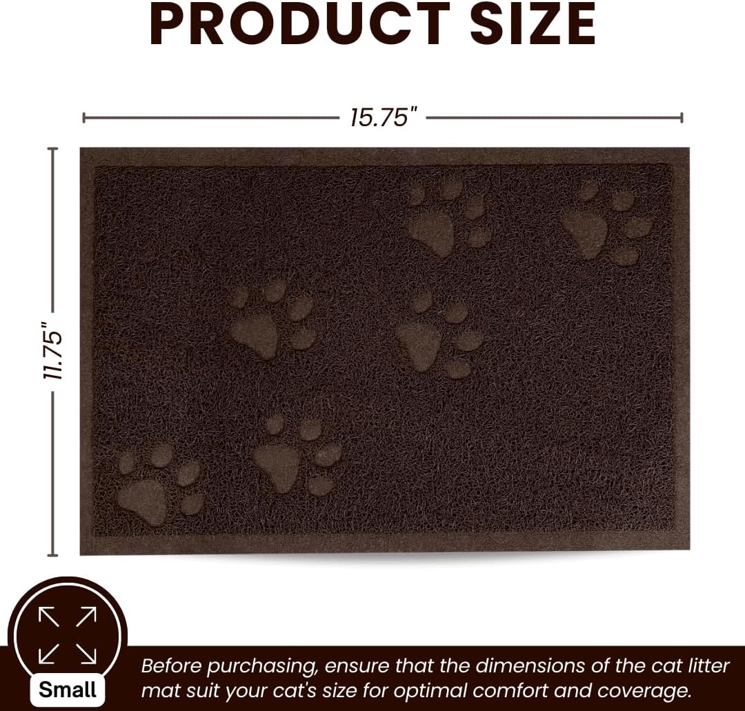 Andalus Small Cat Litter Mat, Pack of 1 - Waterproof, Non-Slip & Easy to Clean Cat Litter Box Mat for Extra Efficient Pet Litter-Trapping, Brown (15.75” X 11.75”)