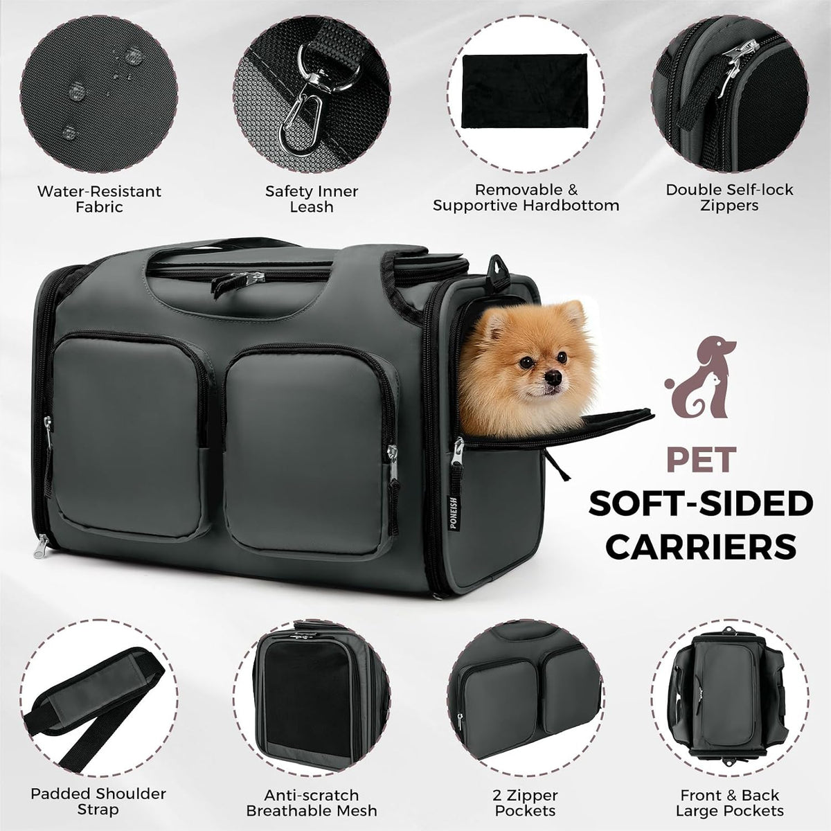 Dog Cat Carrier Airline Approved Collapsible Soft-Sided Pet Travel Bag