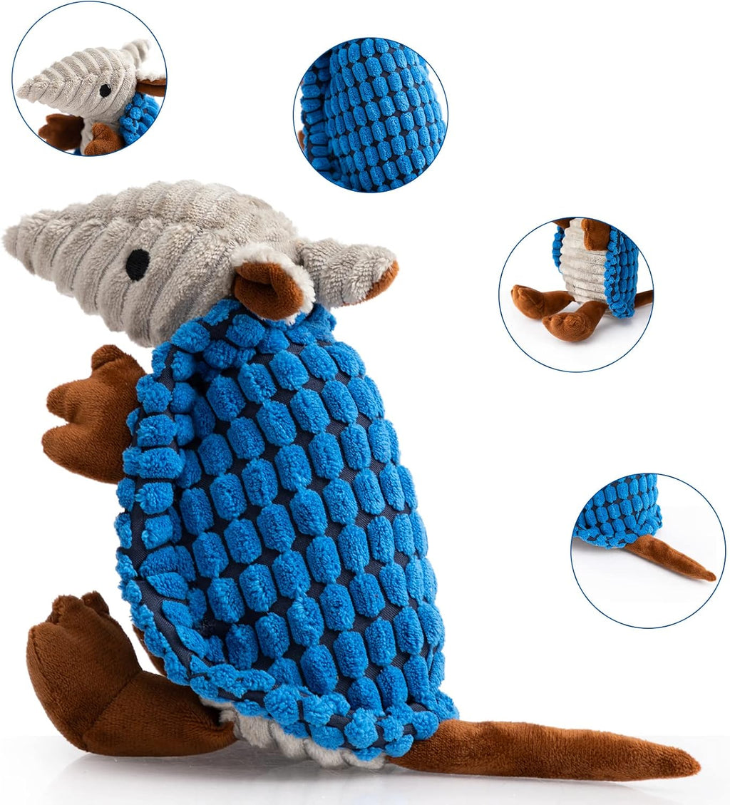 Hollypet Armadillo Squeaky Puppy Dog Toys for Small Medium Dogs, 8" | plush stuffed small dog squeak animal toy with unique grunt squeaker textured fabric for teeth cleaning toys